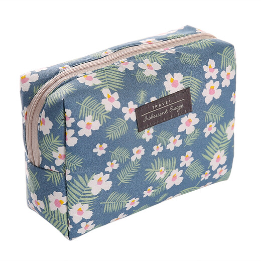 Liuyan Travel Cosmetic Bag Korean Small Portable Women's Cosmetic Bag Hand-held Large Soft Girl Simple Portable Cosmetic Storage Bag Blue Background Floral