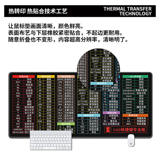 
Three-color cat mouse pad shortcut keys for super large office desk pad for men and women excel cute cartoon laptop keyboard pad learning wrist guard game e-sports anime lock edge 6629CAD shortcut keys 90 cm x 40 cm x 3 mm