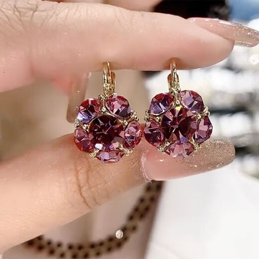 Kuban pig super flash earrings for women, high-end, light luxury, fashionable temperament, simple and versatile earrings, purple