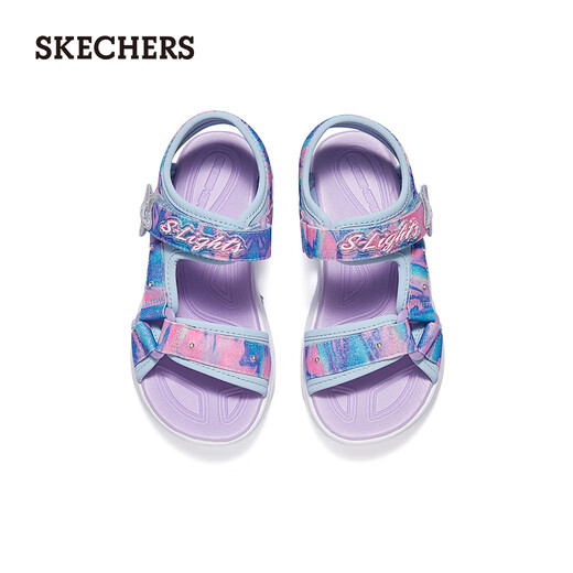 Skechers middle and older girls Velcro flash tie-dye casual sandals 303103L light blue/multi-color/LBMT size 36