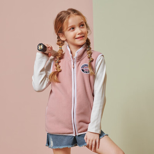 Pelliot outdoor children's fleece vest polar fleece warm double-sided fleece jacket coral pink 160