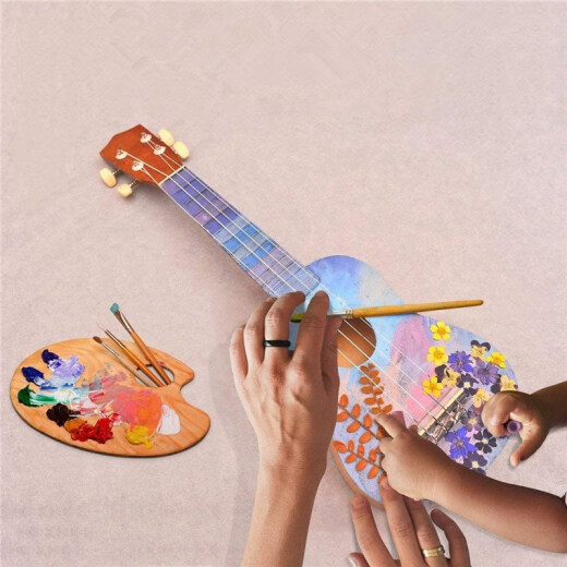 时笙组装尤克里里diy小吉他手工制作自制乐器材料包彩绘绘画涂鸦木质 圆形（21寸套餐一）