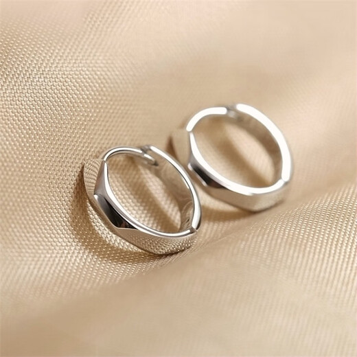 Fat Donglai same style platinum earrings plain hoop PT950 for women 18Kl platinum glossy simple earrings rhombus geometric earrings (pair)