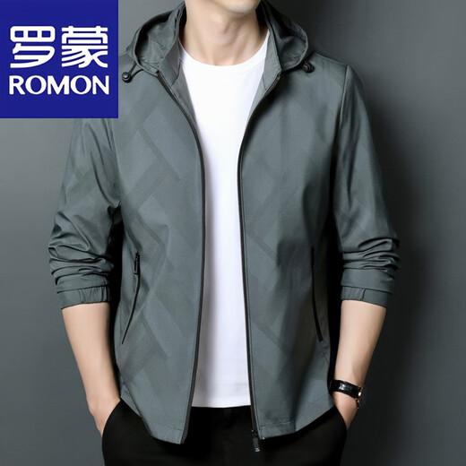 罗蒙（ROMON）冲锋衣外套男士潮流可拆卸帽上衣春秋季新款运动商务休闲夹克男装 K12127黑色 2XL 推荐【141-160斤】