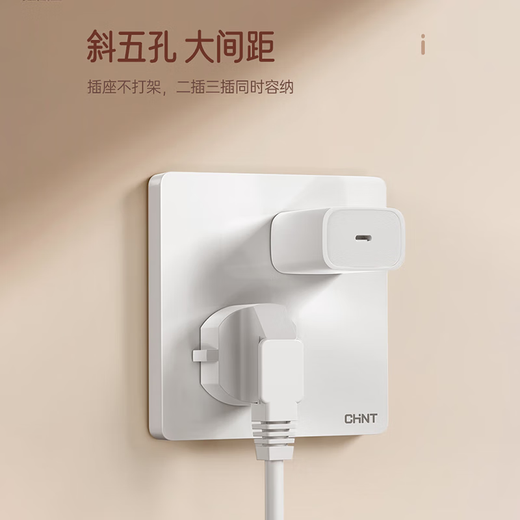 Chint (CHNT) switch socket wall panel two or three sockets household 86 type concealed switch panel oblique five-hole socket frameless large panel whole house package 6C white oblique five-hole socket