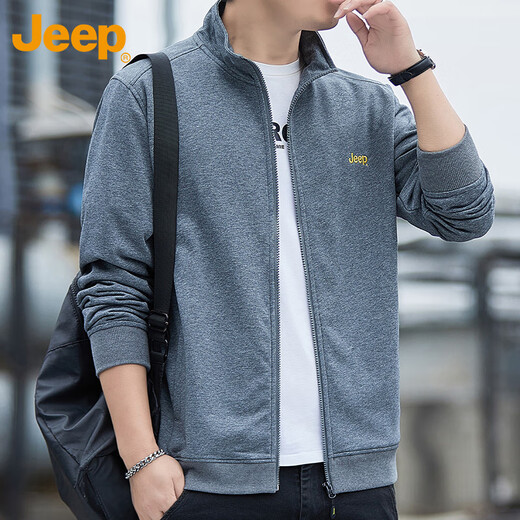 JEEP Jeep sweatshirt men's spring and autumn casual cardigan jacket men's loose stand-up collar clothing men's gray L