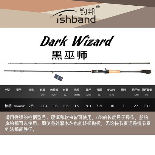 Diaobang Black Wizard Lua Rod FUJI A-Ring Langstrecken-Wolfsbarsch Gusseisenplatte Shore Cast gespannte Mandarinenfischrute 2,04 Meter Pistolengriff M (682MC)
