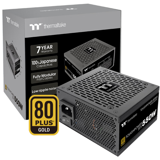 Thermaltake (Tt) bewertetes 550-W-Steel-Shadow-Toughpower-SFX-Computer-Netzteil (80PLUS-Goldmedaille/alle Module/alle japanischen Kondensatoren/mit ATX-Adapter-Rack)