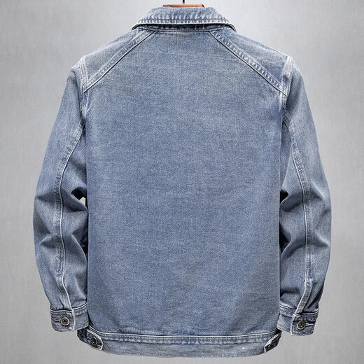 Chaqueta de mezclilla de pájaros carpinteros para hombres en primavera y otoño American High Street Diseño de chaqueta suelta y hermosa decoración de bolsillo versátil TBK-2679-1 Blue XL