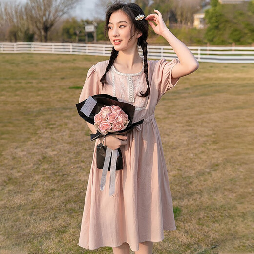 方糖姑娘高初中生少女连衣裙中大童洋气时尚宽松裙子2025新款学生公主裙 5012DYR粉色 XXL