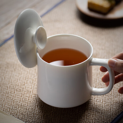Xiyuanji mutton-fat jade porcelain tea cup mug office ceramic personal water cup with lid household light luxury customized cup mutton-fat jade porcelain water cup of the Song Dynasty (solid color) simple decoration