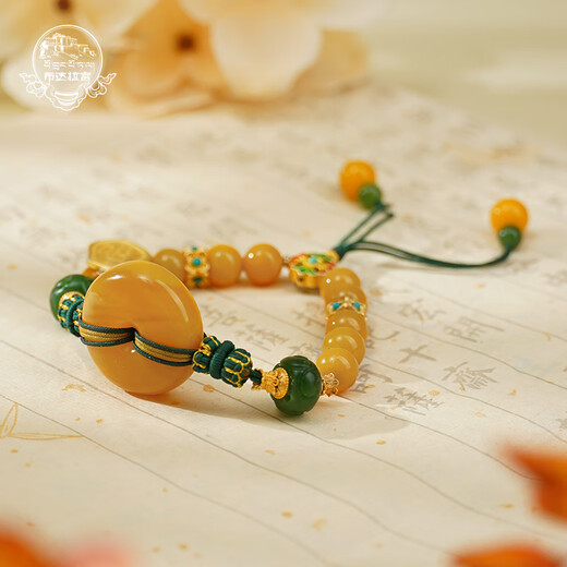 Potala Palace beeswax safety buckle bracelet for women, amber jasper inlaid silver bracelet bracelet for girlfriend's birthday gift beeswax safety buckle bracelet