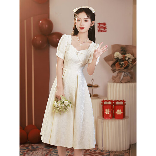 Messbeth White Kleid Frauenparty Abendkleid Verlobungskleid täglich tragbare Kragen Registrierung kleiner weißer Rock Kleiner Sommer weißer XL Vorschlag 114-121jin [Jin gleich 0,5 kg]