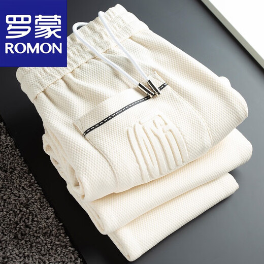 Patrón de piña de estilo Romon Spring y Autumn Pantalones blancos Pantalones europeos para hombres Pantalones casuales Men's White D121 XL recomendado 135-150Jin [Jin iguala 0.5 kg]