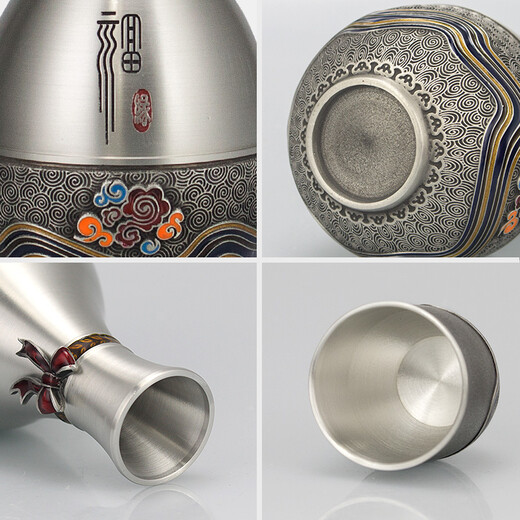 Itariz pure tin wine pot set wine dispenser household retro enamel color craft practical tin wine pot yellow wine white wine set Fuyuan tin wine set enamel color style