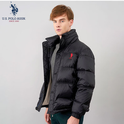 U.S. POLO ASSN.US保罗羽绒服男中青年外套连帽冬季保暖白鸭绒工装外套男百搭男装 黑色7028 M 165（105-120斤左右）