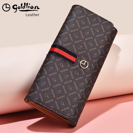 Goldlion Women's Long Wallet 2024 Новый сцепление мода мода Женская Женская Ниша Дизайн Подарок Подарки Мама Стиль [Браун] Увеличить страхование доставки