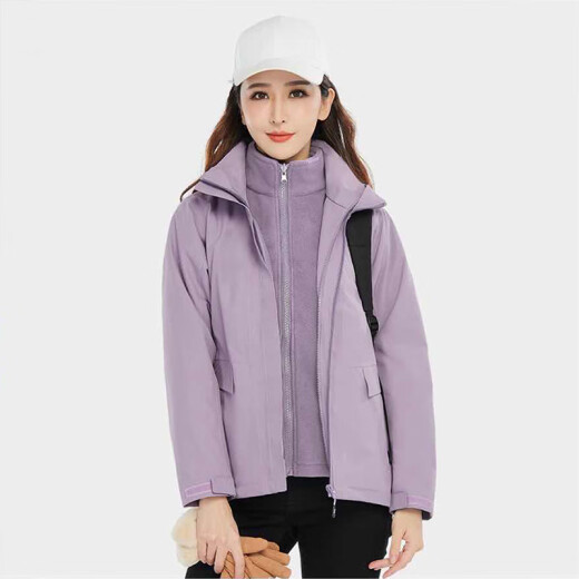 Chaqueta Simboo para hombres, pelaje de tres en uno a prueba de viento y tibio con alpinismo de terciopelo y esquí al aire libre 12805 Purple-Women S