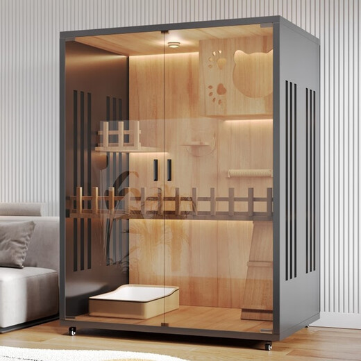 FANAI cat villa cat cage household indoor cat nest house cat house extra large practical wooden cat occupancy breeding cat display cabinet black-medium size [90*60*90] A model delivery upstairs + self-install