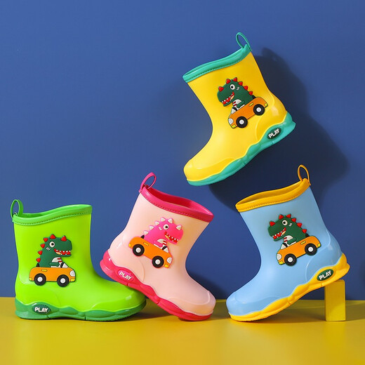 Kinder Regenstiefel Jungen und Mädchen verdickte Anti-Rutsch-Wasserschuhe Baby Regenstiefel Wasserstiefel Kinder Kleiner wasserdicht plus Samtgrün Größe 17 (innere Länge 17 cm)