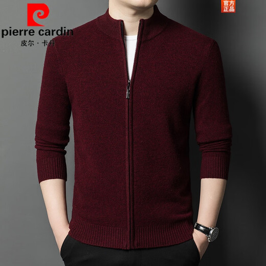 Pierre Cardin cardigan men's cardigan sweater jacket stand collar autumn and winter new sheep | cashmere sweater men's knitted dad outfit medium gray 3302 2XL 180 recommended weight 155-170Jin Jin equals 0.5 kg