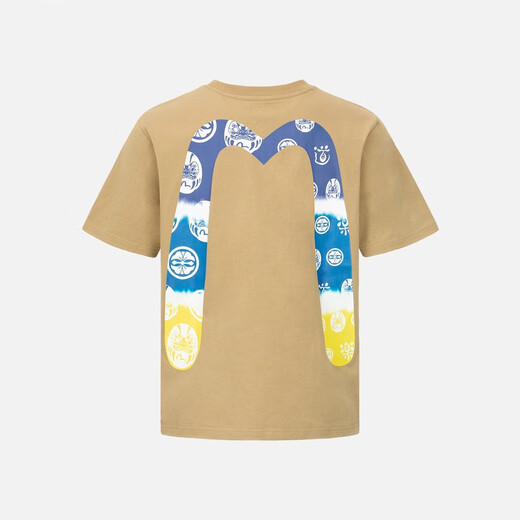 EVISU tie-dye effect large M printed round neck men's t-shirt men 2ESHTM3TS701XXCT khaki XL