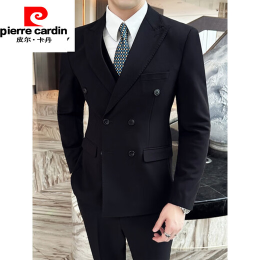 Pierre Cardin suit men's formal suit wedding slim British style business casual double-breasted men's suit jacket new product dark green suit + pants 5XL