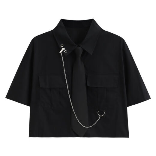 Qimai Korean retro college style girls suit 2023 summer sweet and cool suit female students Korean loose college style lining black shirt + skirt 1389# XL Recommended 125-140Jin [Jin equals 0.5 kg]