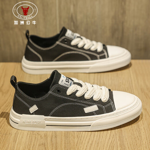 California Bull Brand Men's Shoes New Summer Casual Low-top Canvas Shoes Lightweight Breathable Board Shoes Fashion and Trendy Versatile Shoes Men's Black 39
