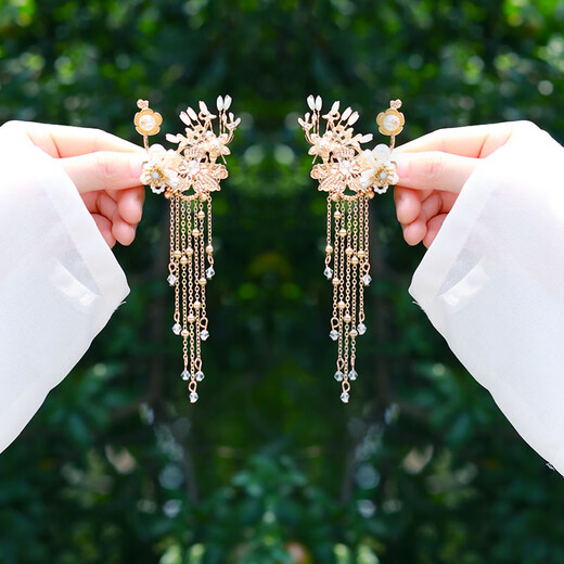 Meng Junchen Hanfu hair crown women's ancient style headdress full set of fairy style tassels step wig hairpin birthday Valentine's Day gift nine-piece set of the same style as the model