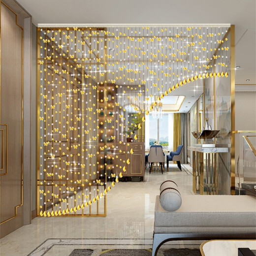 Xiangshangge crystal bead curtain butterfly hole-free partition porch aisle toilet toilet balcony living room bedroom door curtain hanging curtain 25 arc shapes