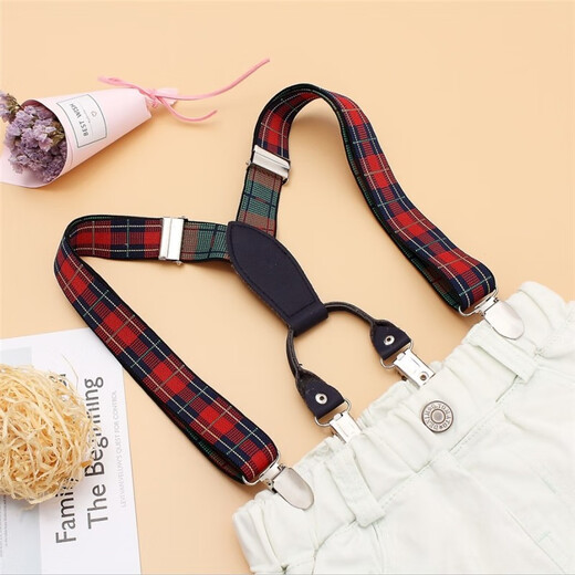 Ticaina's creative children's anti-fall suspender clips, adjustable toddler boys and girls suspenders, shoulder elastic trousers, non-slip trouser clips, 2.5cm wide/Scottish style four clips