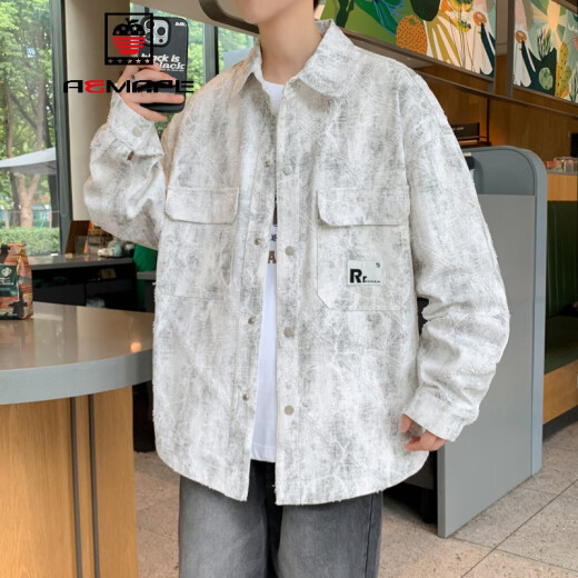 AEMAPE春秋季新款青少年牛仔外套男潮牌夹克上衣服时尚百搭休闲衬衫款式 16823粉色 M