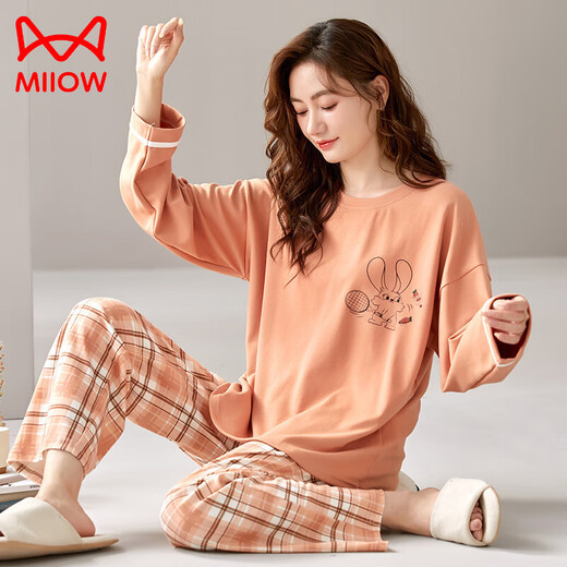 LOYACKIND Home Clothing Pure Cotton Pullover Girls Pajamas Can be worn for long-sleeved spring and autumn cute leisure dormitory student cotton MR-9921-JW XL Recommended 120-135Jin [Jin equals 0.5 kg]