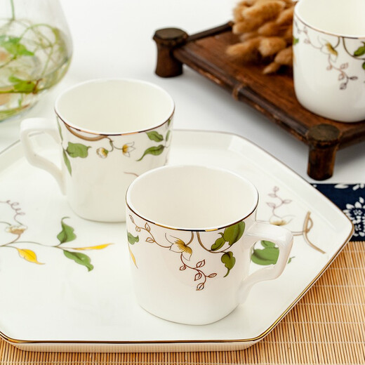 Jin Lan Jade Tangshan Bone China Water Set Home Simple Living Room Teapot Set Tea Set Flower Tea Cup Chinese Ceramic Water Set Champs-Elysées - Tray + Magnolia Pot + 6 Water Cups with Handles