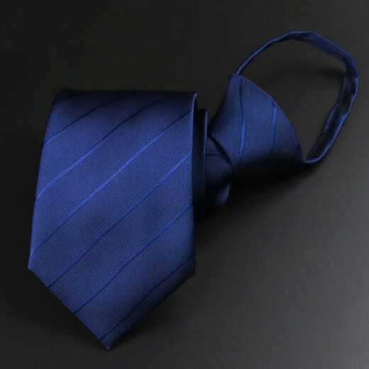 GLO-STORY tie zipper men's formal business 8cm free zipper lazy suit tie gift box blue dark stripes