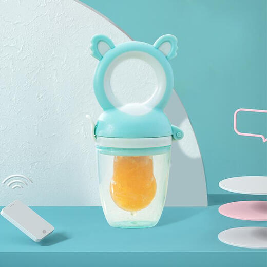 Hisamori Yoshida baby food fruit and vegetable bite bag baby eating fruit food supplement artifact bite bite music molar silicone chewing gum to play mint green with size M bite bag