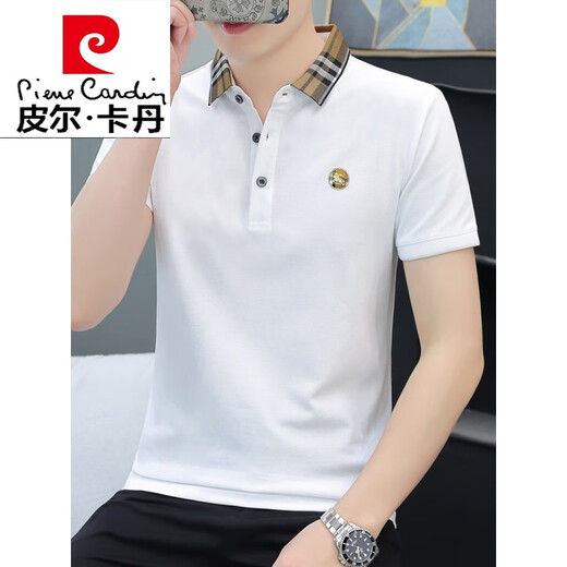 Pierre Cardin Sommer Cool Ice Seide High-End Casual Thin Lteel Business Feste Farbe Baumwolle kurzärmelige T-Shirt Herren-Stickpolo. Stricke weiße 681 Modelle L 100-125 Jin [Jin entspricht 0,5 kg]