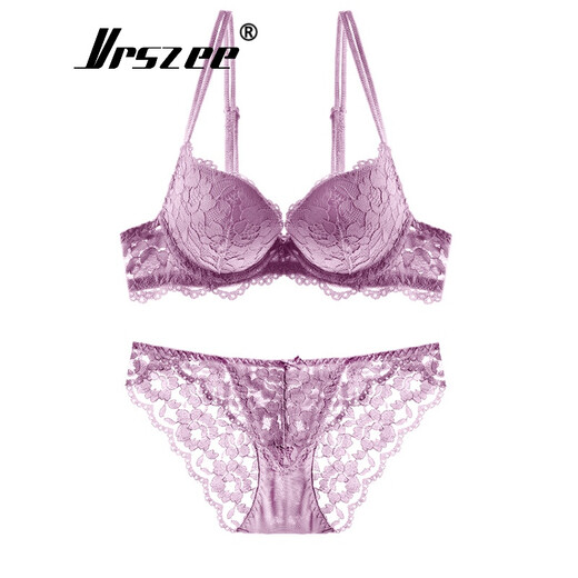 VRSZEE high-end brand underwear women's lace push-up bra set sexy temptation top push-up bikini bra purple 75B