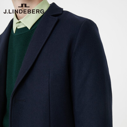 金林德伯格（J.Lindeberg）商场同款春夏休闲中长款羊毛呢大衣西装款外套男51934S503 PAF深黑蓝 XS