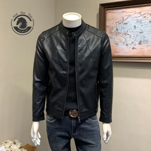 ANDSEEYOU Brand Leather Jacket Men's Autumn New Korean Style Slim Motorcycle Leather Jacket Men's 2025 New Stand Collar Chinese Valentine's Day Black 3XL