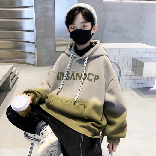 Jungen Handsome Street-Brat-Farbfarb mit Kapuze-Sweatshirt Mid-Large Children Herbst 2025 Neue Kinder modische Hoodie-Jacke NN-A1049 [Grey] 160 cm
