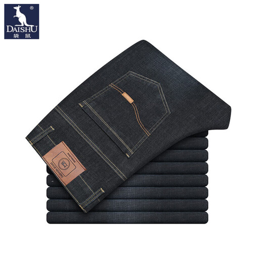 Jeans kangourou (Daishu) pour hommes au printemps et à l'automne Nouveau style pour le moyen d'âge et les jeunes hauts hautes taille slim ajustement sans fer gratuit Bumuer de banlieue décontractée pour hommes HX687 Black 30