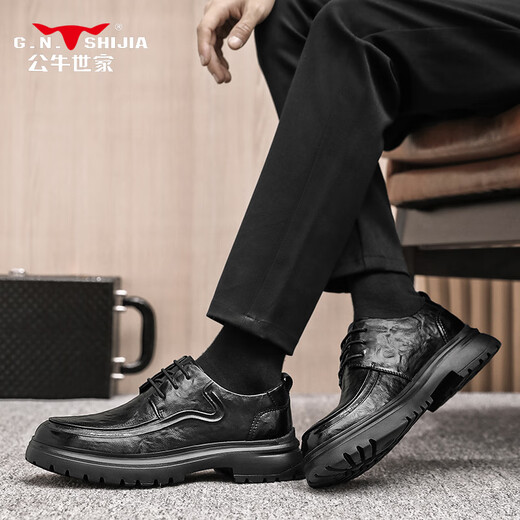 Bull family men's shoes 2025 autumn and winter new British style business casual leather shoes large toe heightening formal shoes men's wedding shoes