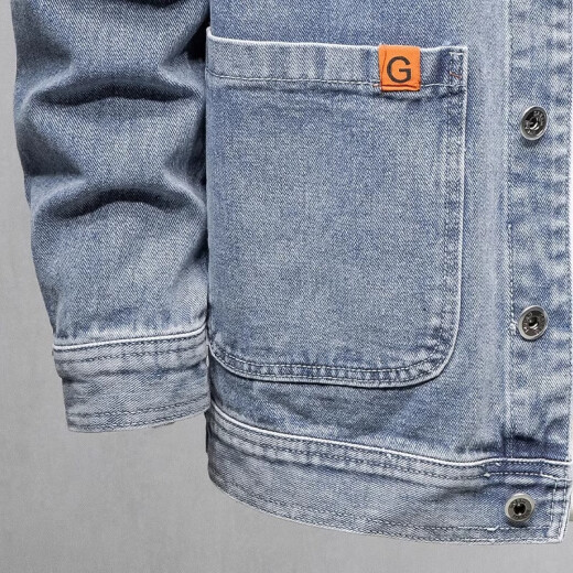 Chaqueta de mezclilla de pájaros carpinteros para hombres en primavera y otoño American High Street Diseño de chaqueta suelta y hermosa decoración de bolsillo versátil TBK-2679-1 Blue XL