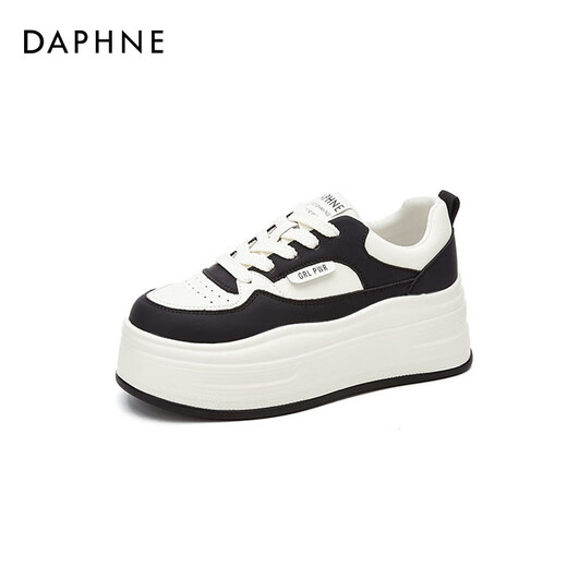 达芙妮（DAPHNE）小白鞋女新款女鞋厚底增高松糕休闲板鞋春款学生鞋子 米黑色 单层 跟高7cm（春秋款） 37 (235mm) 标准码
