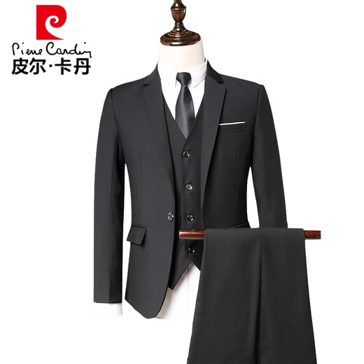 Pierre Cardin suit men's slim business casual professional formal wear groom's best man's wedding dress work small suit men's double-button black single suit M 90-105Jin Jin equals 0.5 kg