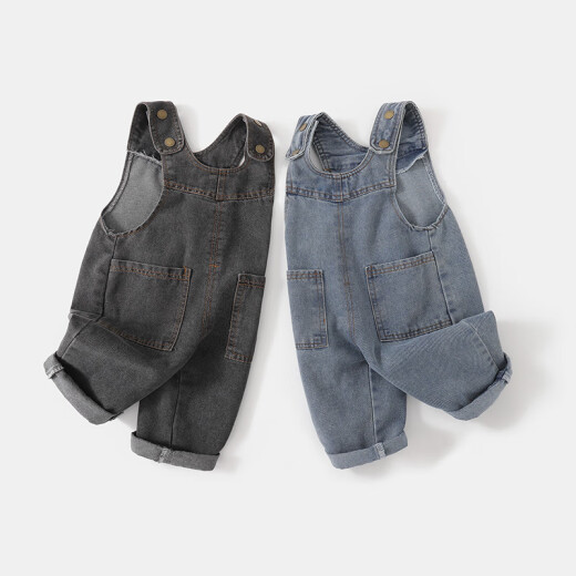 TONGXIAOSHENG infant pants Korean style spring and autumn new girls overalls retro denim baby cute big PP jumpsuit blue 80