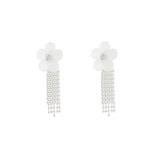 Sancai 2025 new flower tassel earrings S925 silver needle light luxury zircon fairy niche earrings for relaxed women silver 2 pieces