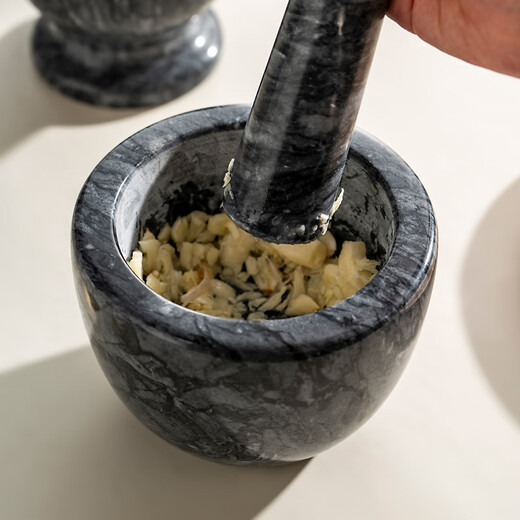 Onlycook natural marble garlic pounder household old-fashioned stone mortar pounder grinder manual garlic pressing and garlic paste-white
